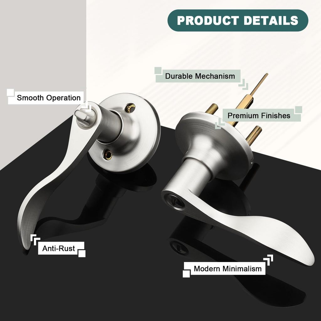 1 Pack Privacy Door Levers Brushed Nickel Lever Door Handles Interior Door Locks Wave Door Handles