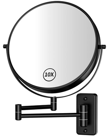9" Large Size Wall Mount Magnifying Mirror, 1X/10X Magnification Double-Sided, 360° Swivel Extendable Cosmetic Vanity