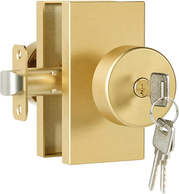 Keyed Alike Exterior Door Knob with Lock and Key, Satin Brass