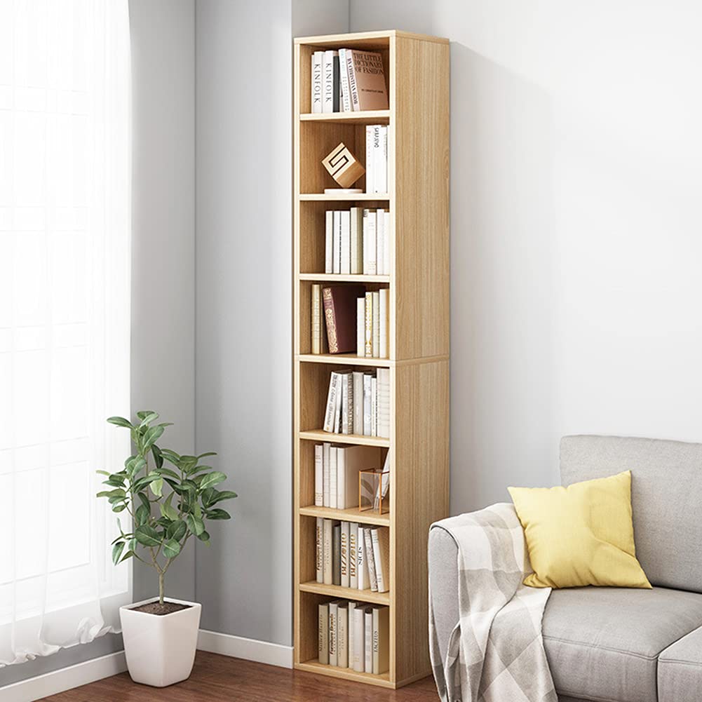 Small Narrow Corner Bookcase - 71" Tall Gap Storage Cabinet, Oak