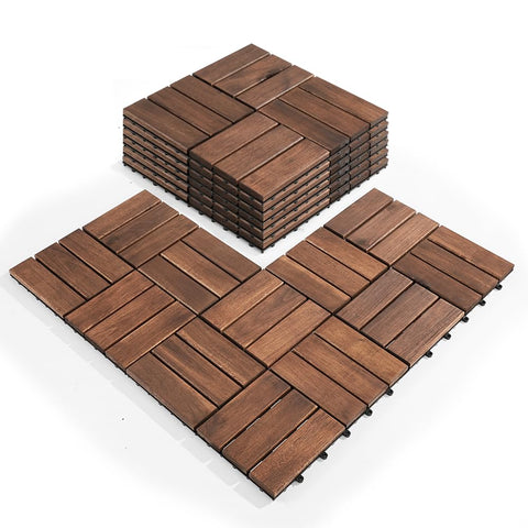 Premium Acacia Wood Interlocking Deck Tiles - Set of 9 pcs, 12"x12", Waterproof Outdoor Patio Flooring