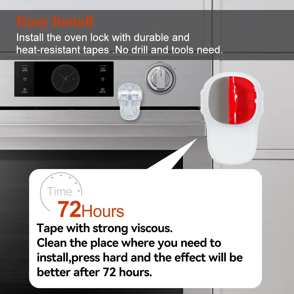 Child Safety Heat-Resistant Oven Door Lock, Oven Front Lock for Kids Easy to Install, Use Adhesive,No Screws or Drill