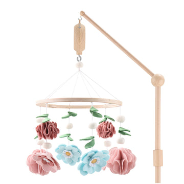 Crib Mobile for Girls - Wooden Musical Baby Crib Mobile with 12 Lullabies, Wildflower Baby Floral Nursery Decor