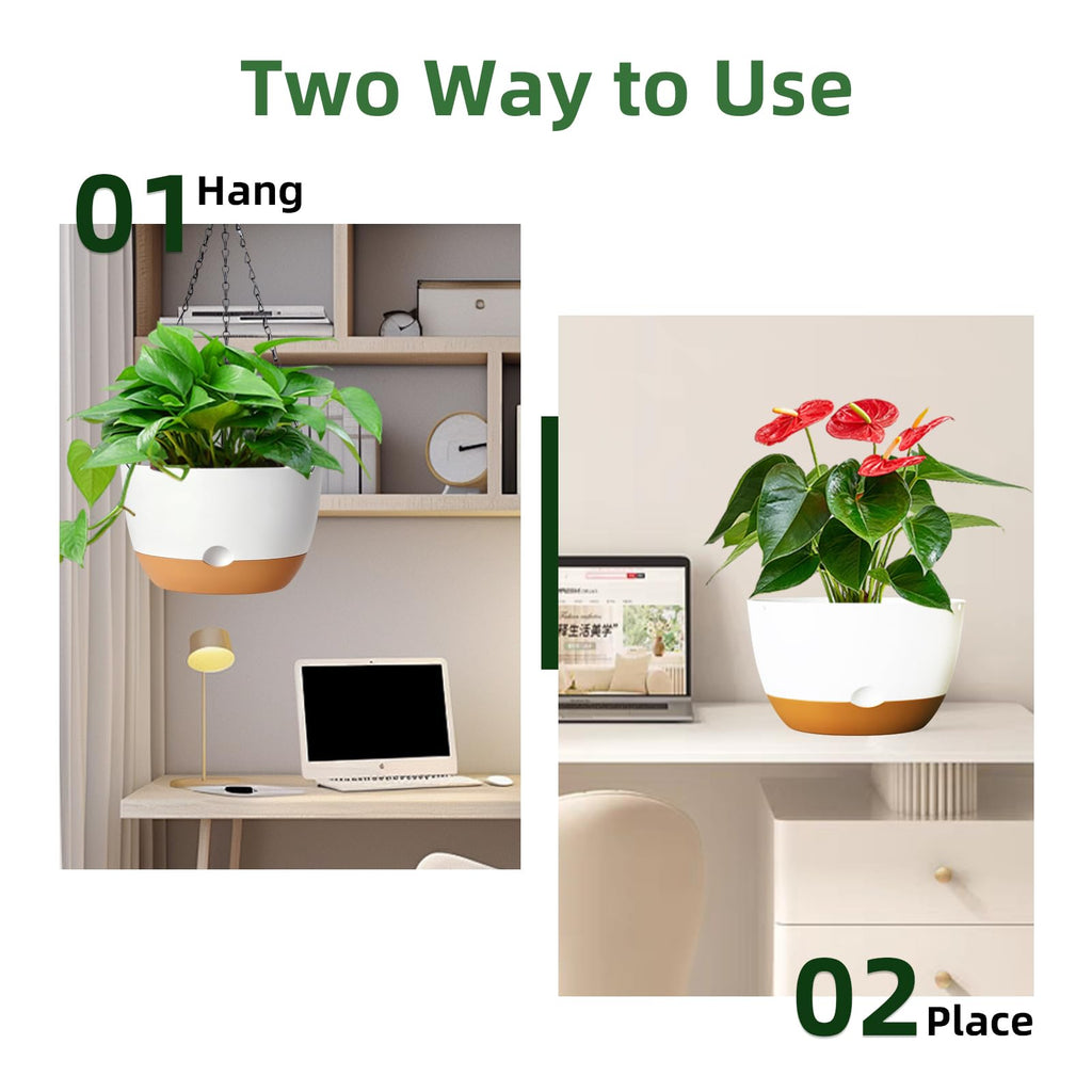 Hanging Planters, 3 Pack, Self-Watering, 10 Inch, White