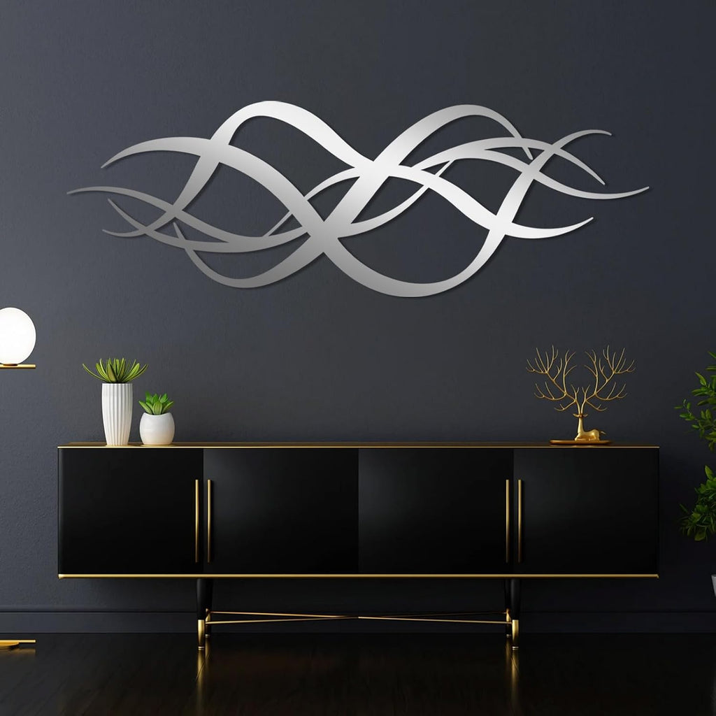 Abstract Geometric Metal Wall Art, Line Art Wall Decor, Modern Minimalist Decor (Black 1, 24"x8"/60x20cm)