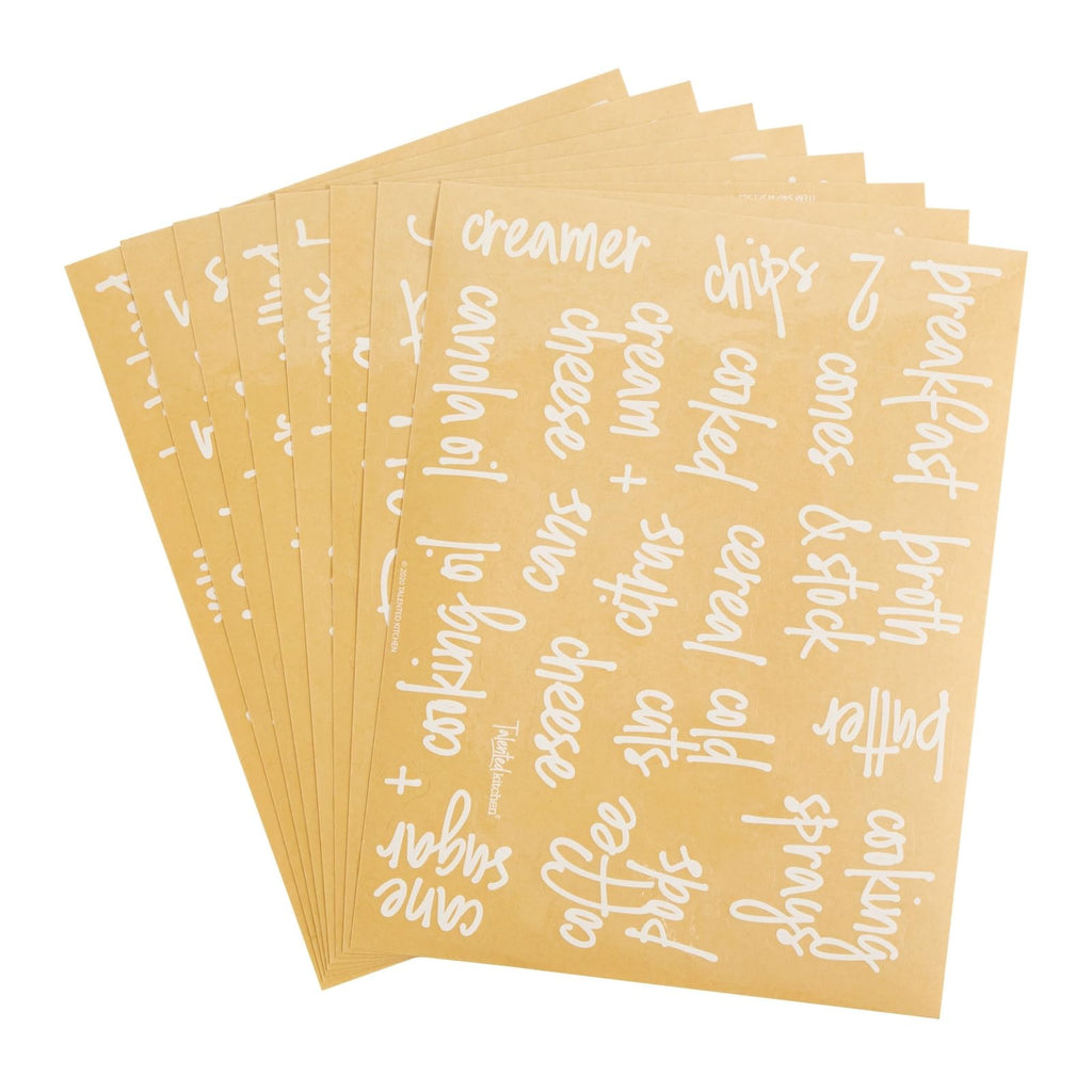 Labels for Storage Bins - 158 Count, White Script Vinyl - Removable Waterproof Labels for Food Containers & Pantry, &