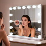 Hollywood Vanity Mirror with Dimmable 15LED Bulbs Lights 3 Lighting Modes 2in1 Large Lighted Makeup Mirror for Desk