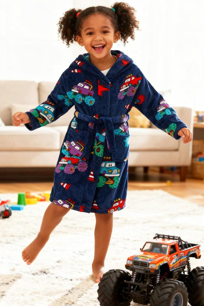 Boys Fleece Robe Sleepwear Hooded Plush Soft Bathrobe for Kids