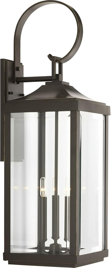Gibbes Street 3-Light Outdoor Wall Lantern with Clear Beveled Glass - Antique Bronze
