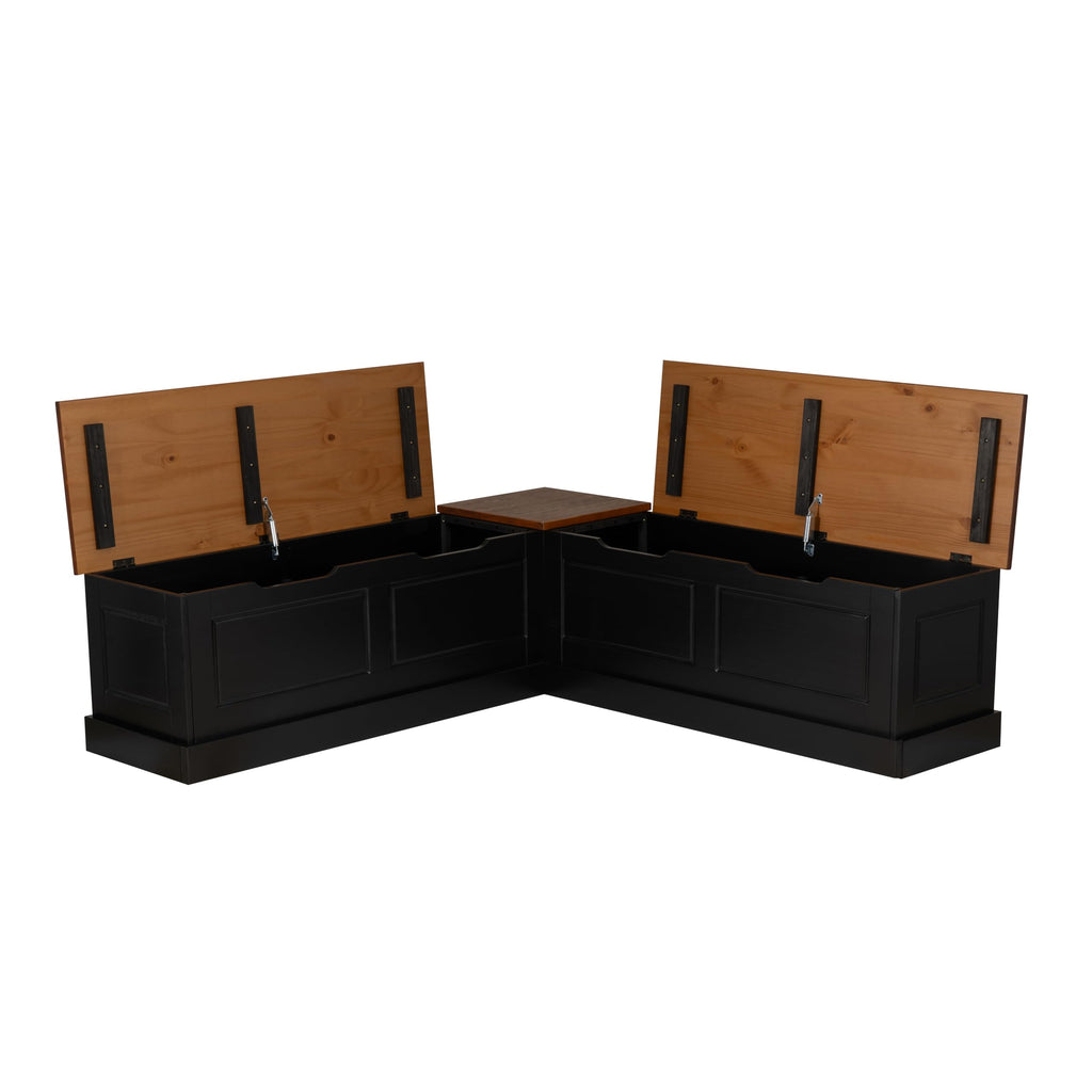 Harris Black and Walnut Backless Kitchen Dining Nook with Hidden Storage Bench Space