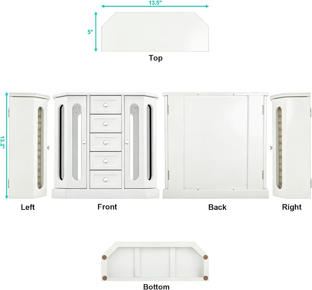 Vintage Jewelry Armoire with Mirror White - Set of 5