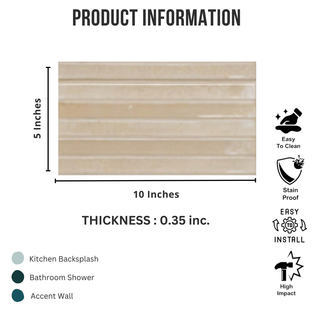 Beige Glossy Ribbed Ceramic Wall Tile (1 Piece)