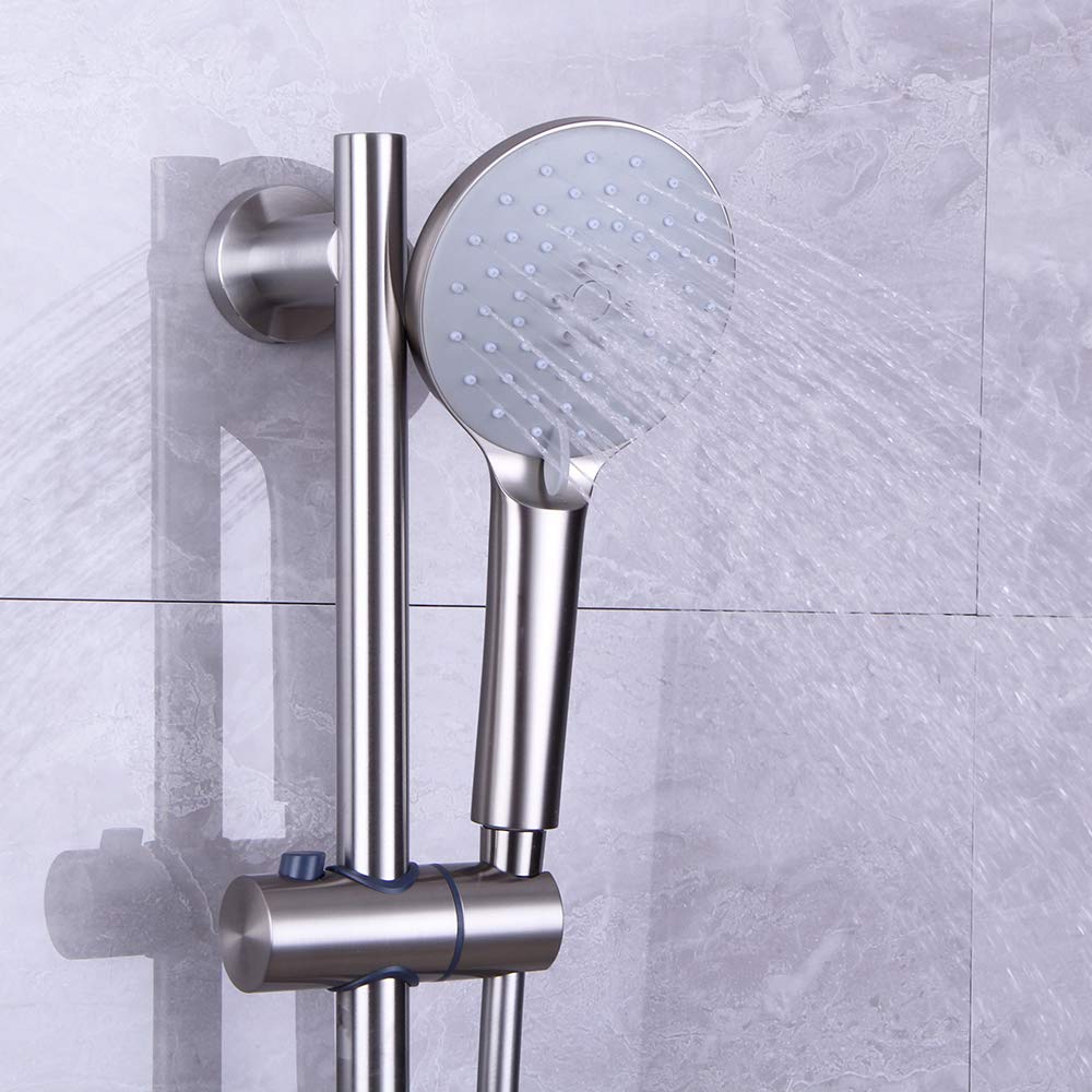 Shower Slide Bar with three Function Massaging Hand Shower Head Adjustable SUS 304 Stainless Steel Brushed D500011BN