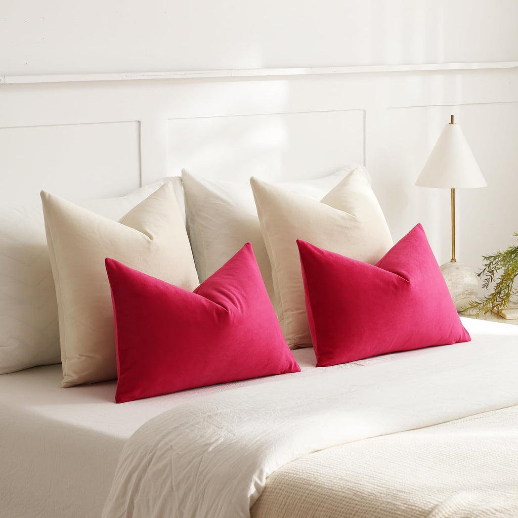Euro Sham Covers 24x24 Cream: Pack of 2 Cozy Soft Velvet Square Modern Luxury Decorative Throw Pillow Cases for Sofa