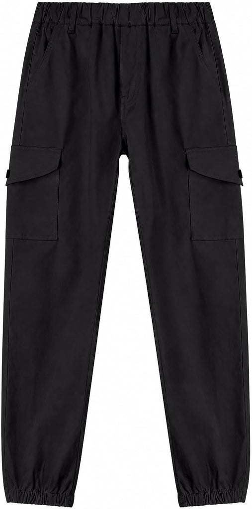 Boys Cotton Solid Color Elastic Waist Fall Winter Cargo Pants