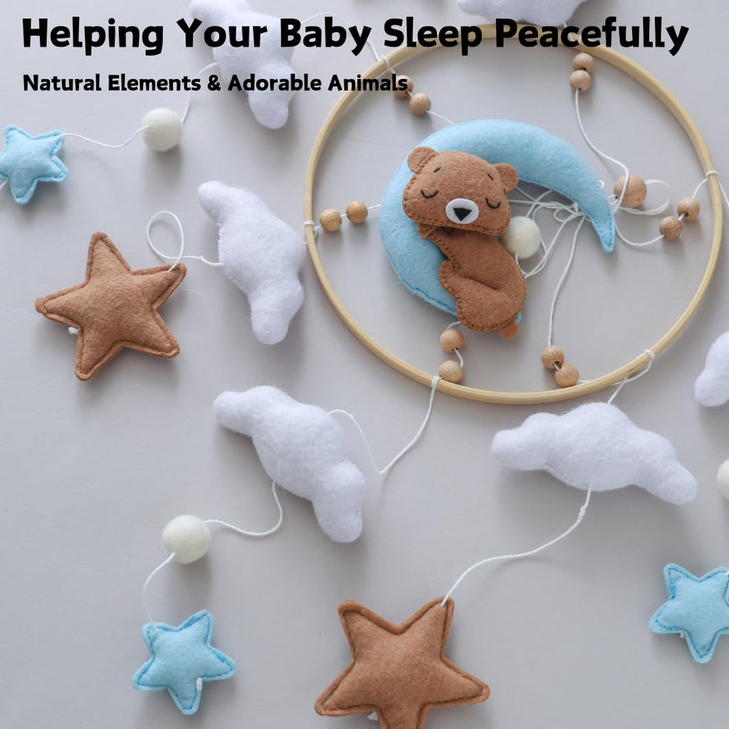 Baby Crib Mobile for Boys Girls Sleeping Bear Mobile for Crib, Baby Bassinet Mobile Toy for Soothing Sleep Gender