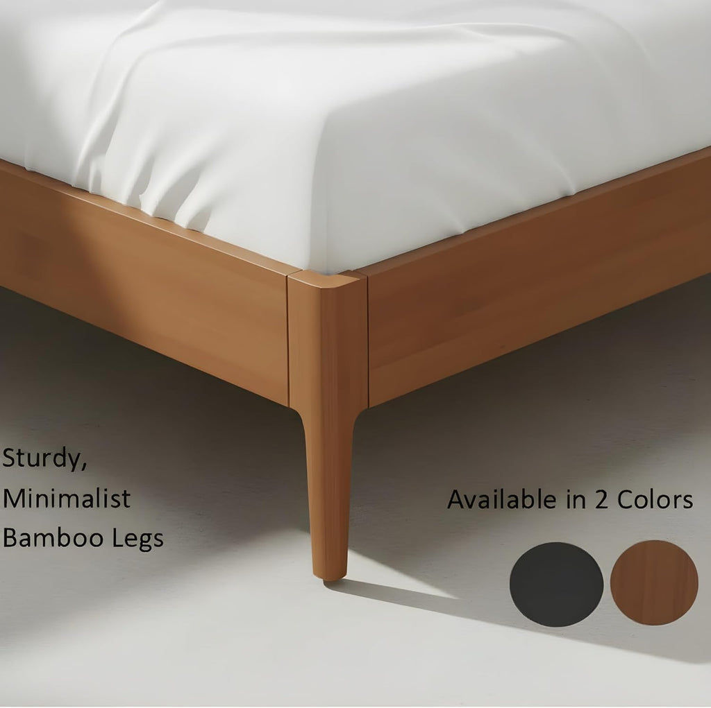 Queen Solid Bamboo Wood Spindle Platform Bed with 46.5" Tall Headboard, Bohemian Bed Frame with Wooden Slats and