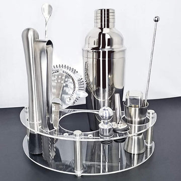 Cocktail Shaker Set Bartender Kit with Stand Drink Recipe, Professional Stainless Steel Home Bar Tools - Set of 12