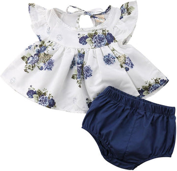 Newborn Baby Girl Floral Summer Clothes Outfit Infant Ruffle Sleeveless Peplum Shirt Top Bloomer Shorts Set