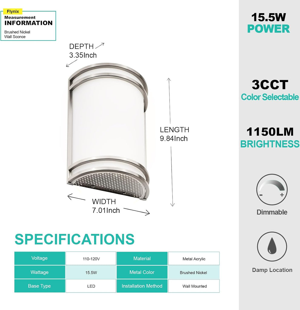 Indoor Wall Sconce, Half Cylinder Wall Light Fixture, 3000K 4000K 5000K Color Temperature Adjustable, Dimmable LED