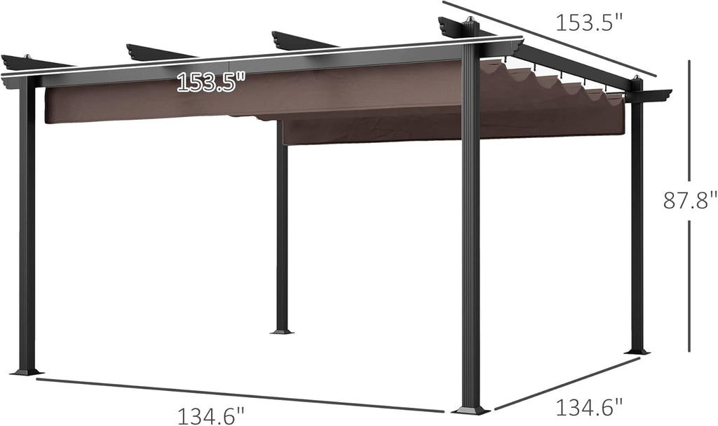 13' x 13' Retractable Pergola Canopy with Stronger Aluminum Frame, Outdoor Pergola Sun Shade Shelter for Garden, Patio