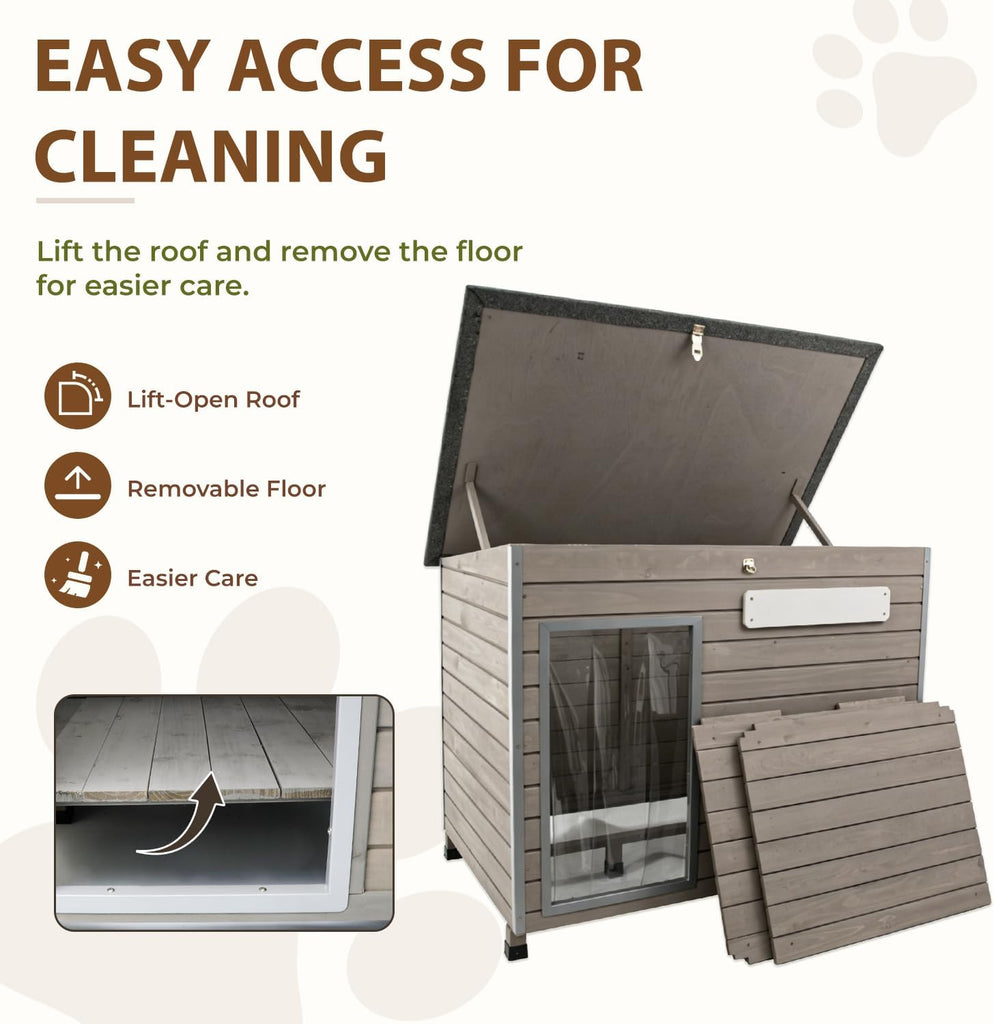 Large Dog House Outdoor, Wooden Kennel for Medium and Large Dogs