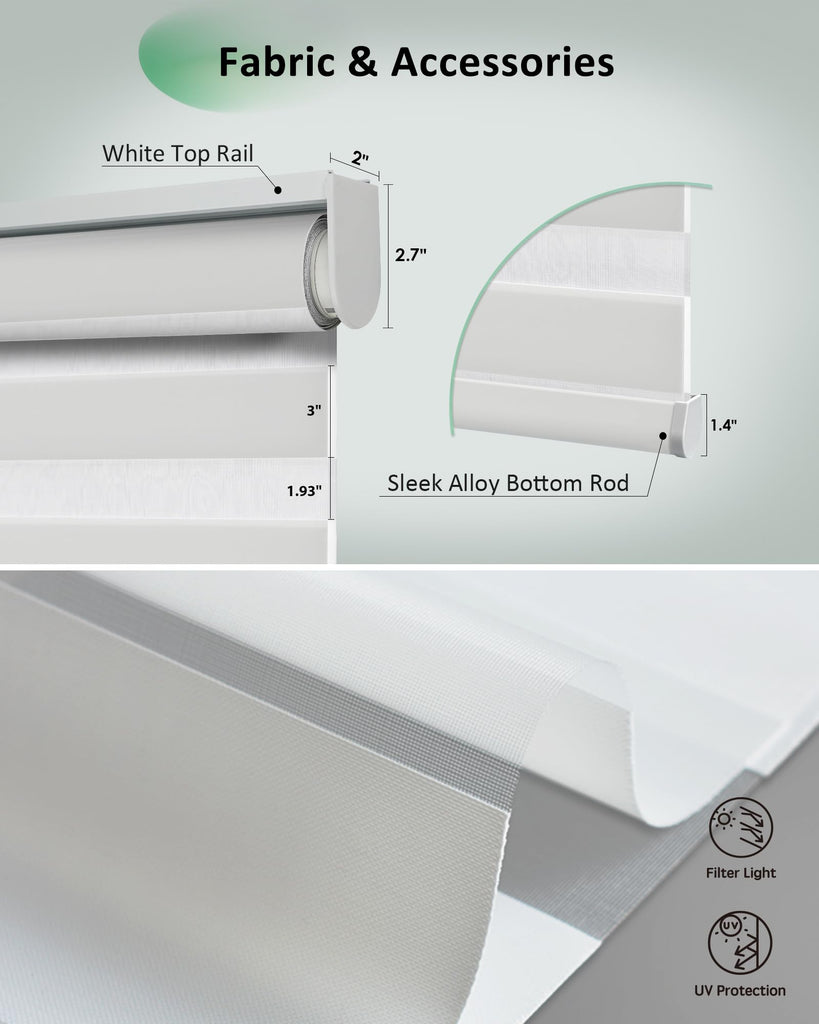 Motorized Zebra Blinds for Windows, APP Control, White