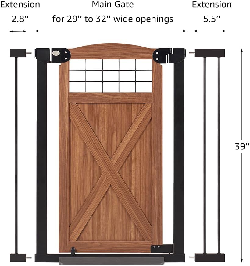 Farmhouse Barn Door Dog Gate, 39" Tall Anti-Trip Pet Barrier