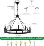Wagon Wheel Chandelier 32" 12-Light, Round Black Chandeliers Farmhouse Modern Wagon Wheel Light Fixtures, for High Ceiling Dining Living Room, Foyer, Entryway A105-B0CGZQSZV1
