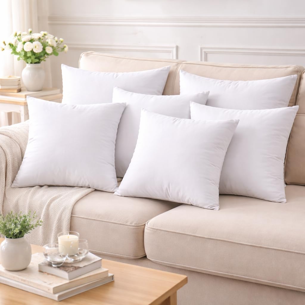 Premium 20 x 20 Throw Pillow Inserts Hypoallergenic Square Form Decorative Pillows for Sofa Couch Bed - Set of 4