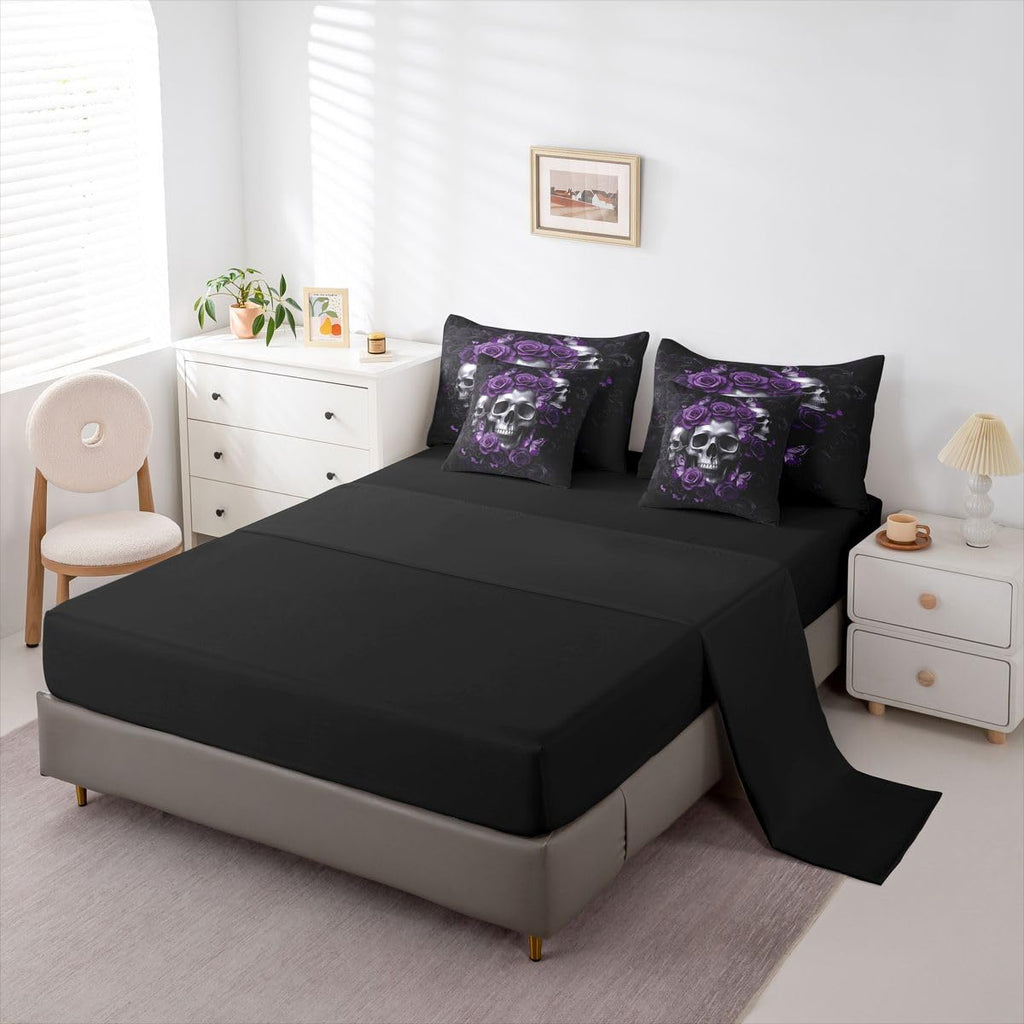 Gothic Skull Comforter Set with Sheets 7 Piece Twin Size Halloween Goth Bedding SetKids Vintage Victorian Romantic