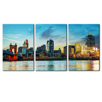 Wall Prints on Canvas Cincinnati Cityscape Modern Artwork City Skyline Pictures Painting Living Room Office Wall