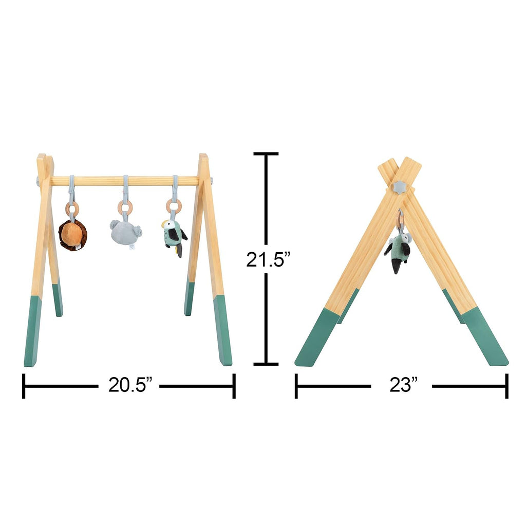 Animal Adventures Wooden Baby Play Gym with Hanging Toys - Supports Early Infant Development - Easy to Fold