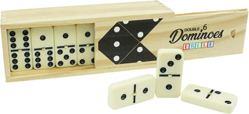 Dominoes Set, Premium Classic 28-Piece Double Six Domino Set with Wooden Case, Family & Kids Board Game, Mexican