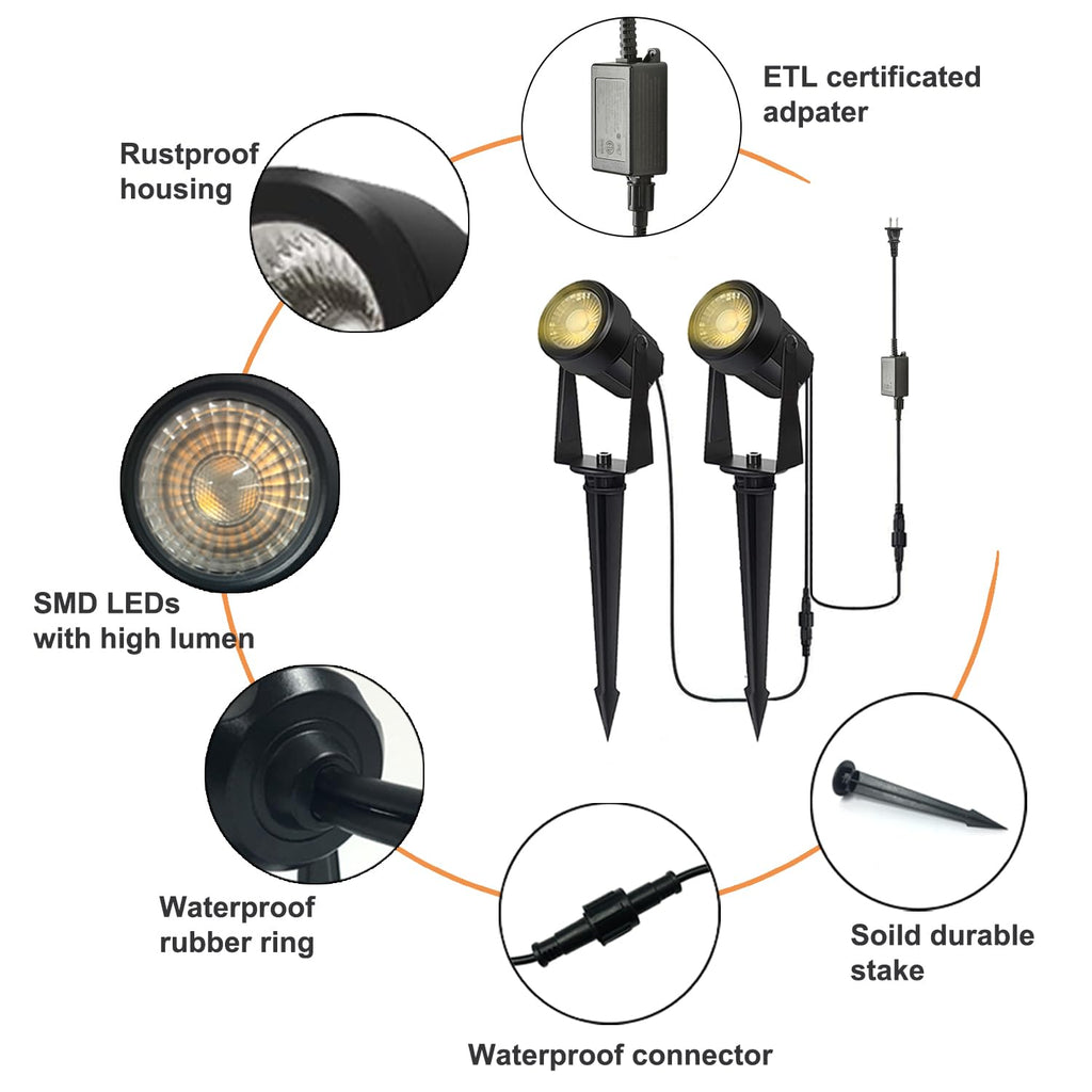 10 Pack Outdoor Landscape Lights with Transformer, LED Spotlights
