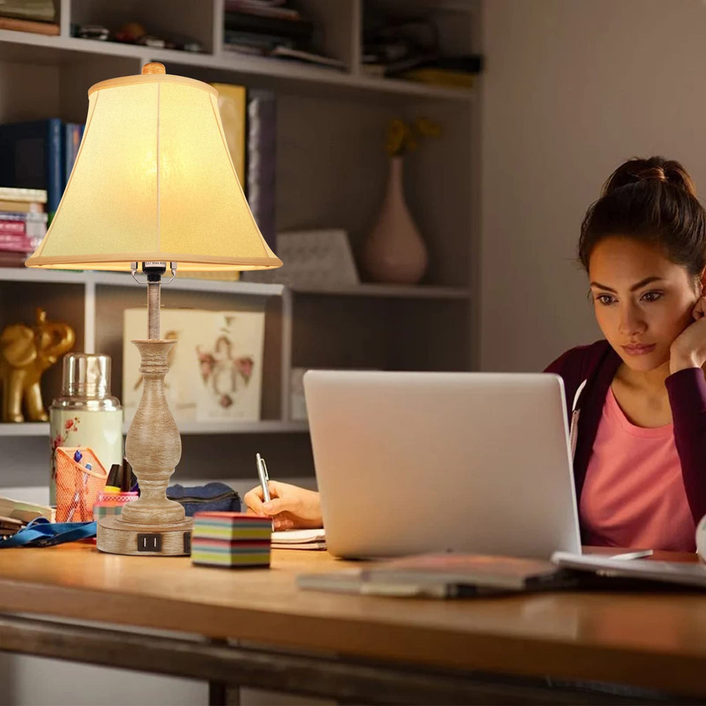 Farmhouse Table Lamp Touch Control 3-Way Table Lamp with USB Charge