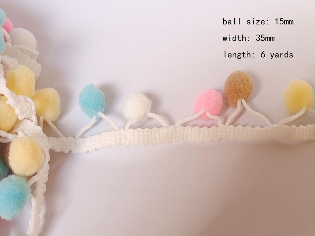 Pom Pom Trim 6 Yards 15mm Ball Fringe Trim for Sewing Accessory Decoration DIY Crafts (Rainbow Color 4, 15mm 1904)