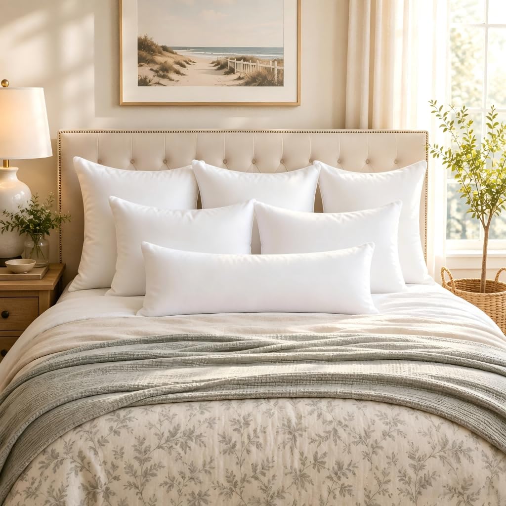 Feather Down Pillow Insert - 14x36 Throw Pillow, Large Lumbar Pillow Insert for Decorative Throw Pillow, Bed, Couch