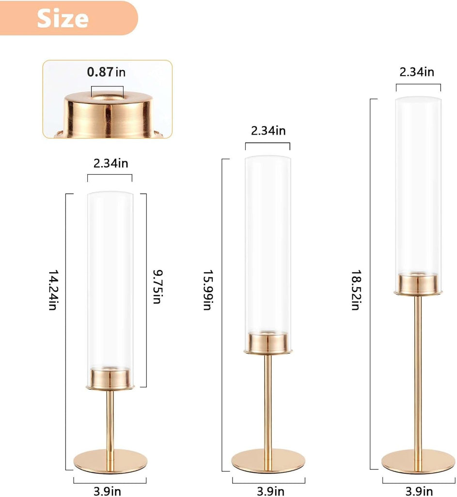 Gold Candle Holders Set of 3 for Glass Taper Candle Holders,Hurricane Candlestick Holder Decor, Wedding, Dinning