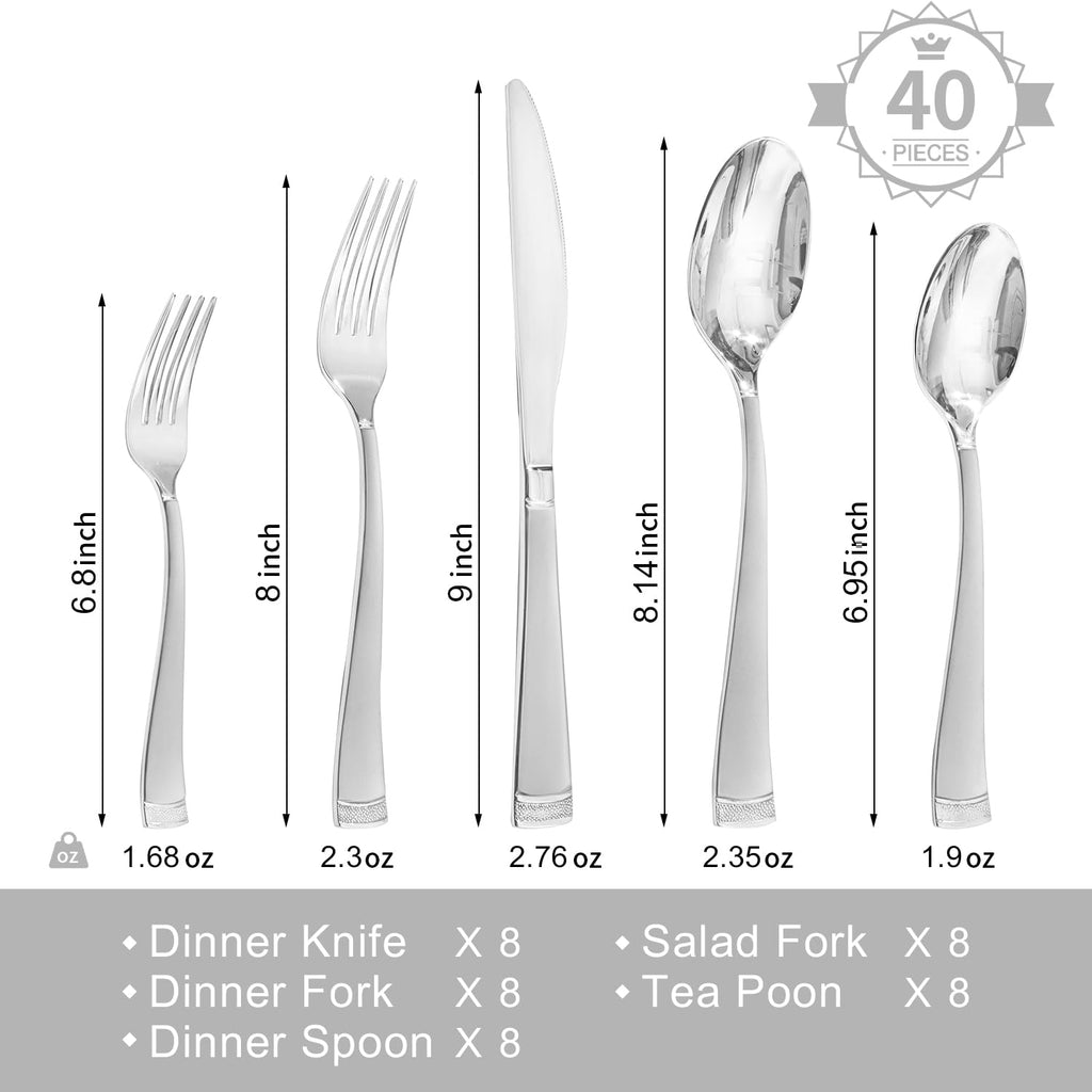 40-Piece Flatware Set, 18/10 Stainless Steel Silverware Set for 8