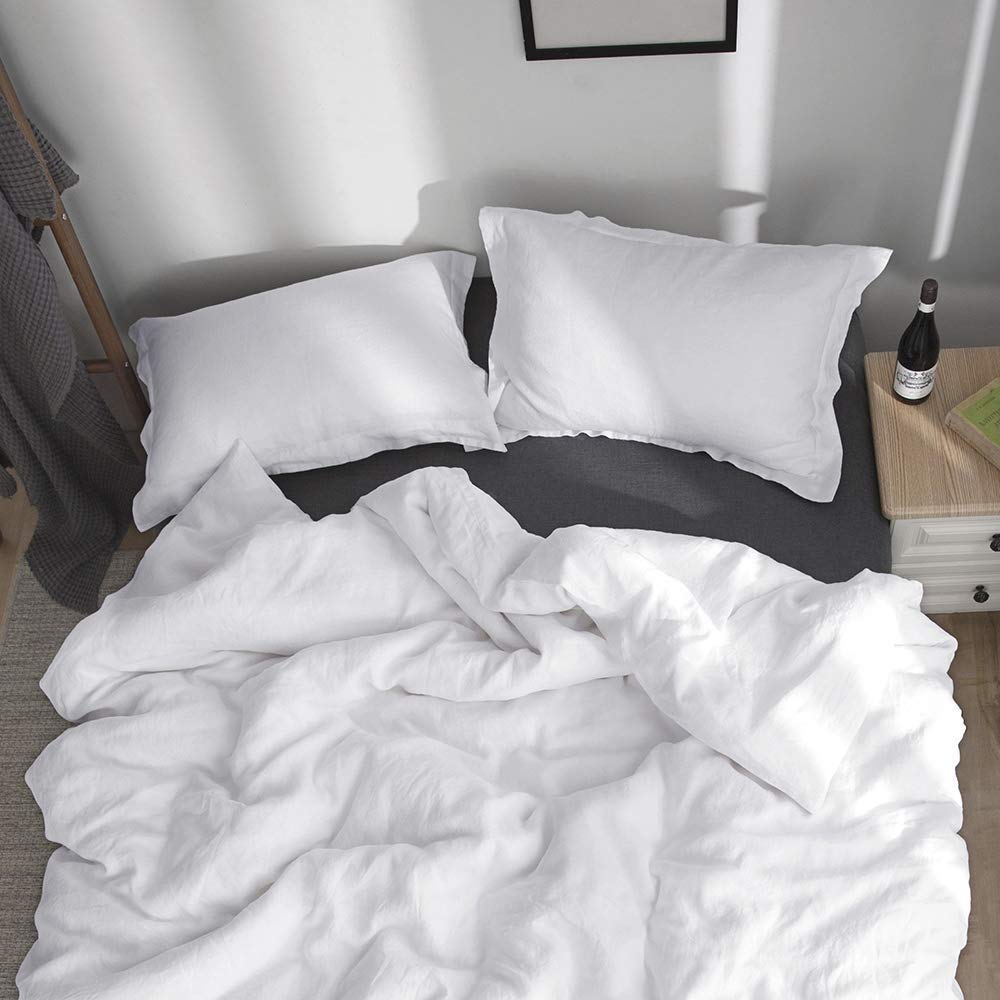 100% Linen Duvet Cover Set 3pcs Basic Style Natural French Washed Flax Solid Color Soft Breathable Farmhouse Bedding
