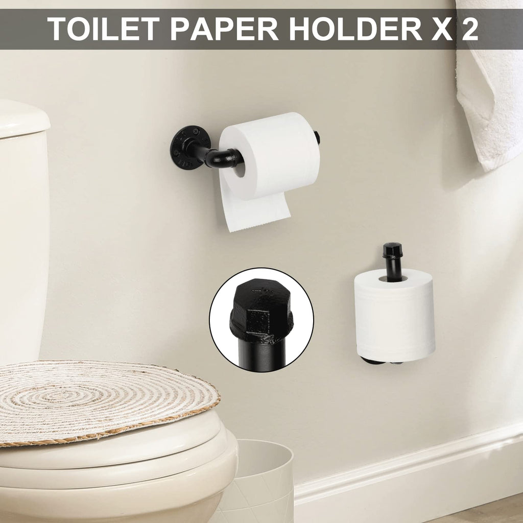 13-Pieces Black Bathroom Hardware Set Industrial Pipe Towel Bar