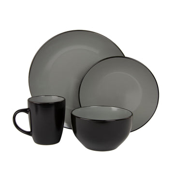 16 Piece Two Tone Coupe Dinnerware Set - Black/Gray