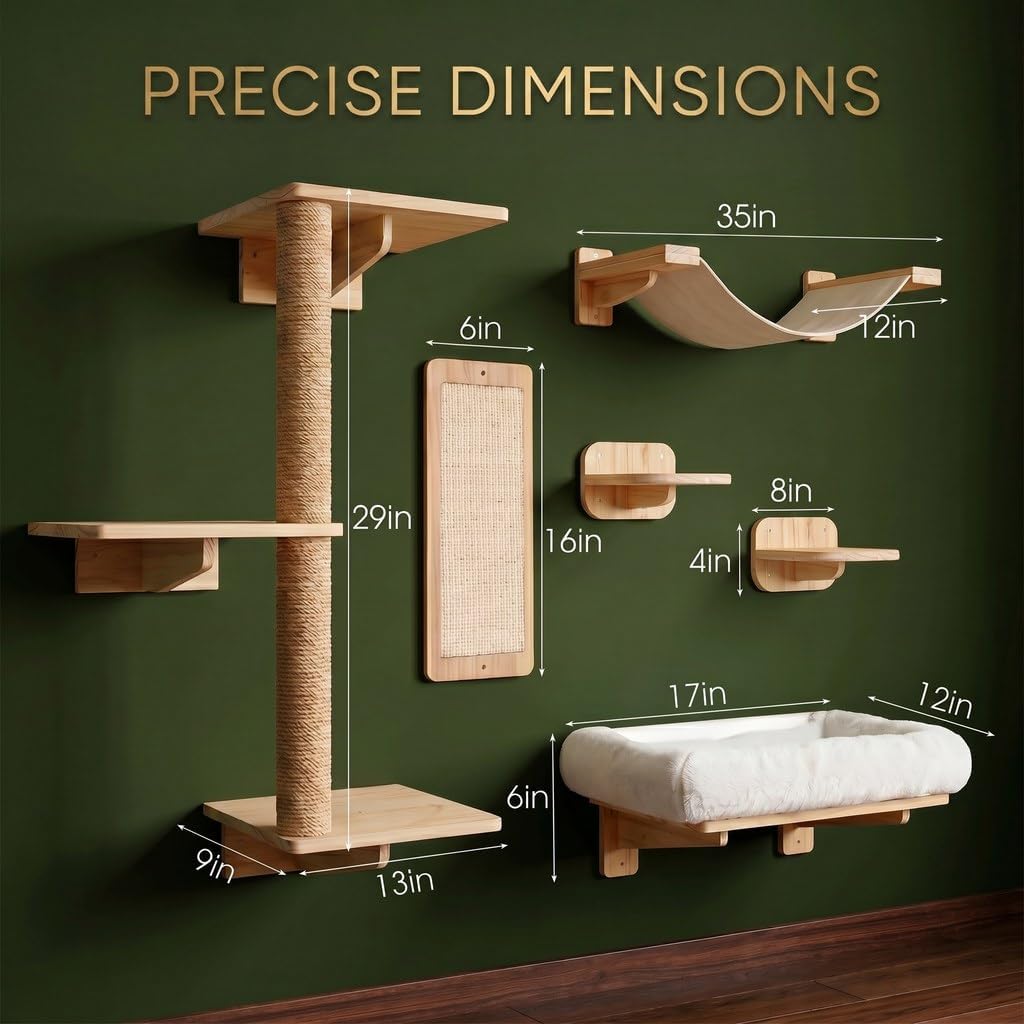 6in1 Cat Wall Shelves for Large Cats, Wall Mounted Climbing Furniture