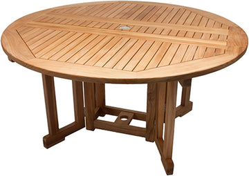 Round Drop Leaf Teak Table, 60-Inch