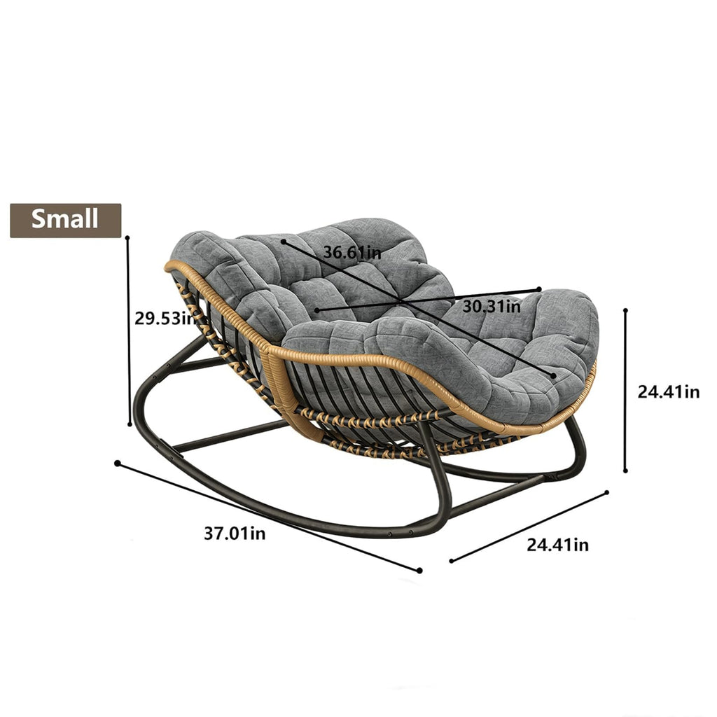 Oversized Papasan Rocking Chair with Extra Thick Cushion, Rattan Wicker Egg Chair for Indoor & Outdoor Use - Cozy