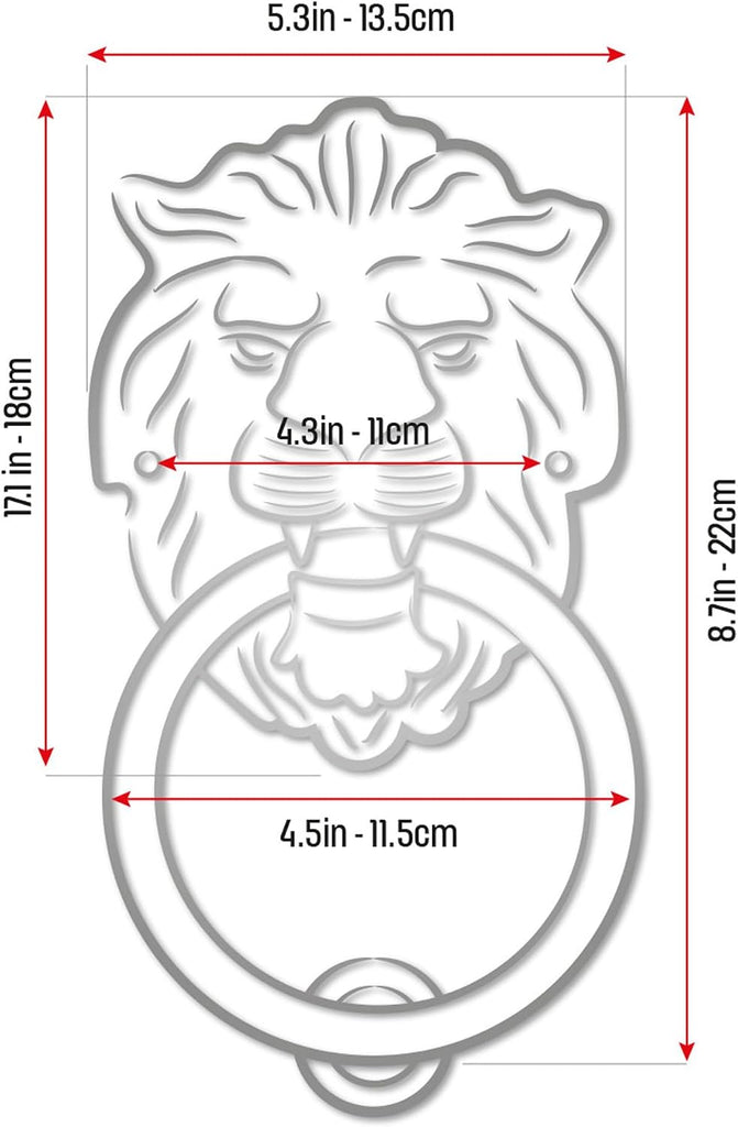 XL Lions Head Door Knocker,8.7 inches, 3lb, Heavy Solid Brass, Unlacquered Finish (Antique Brass)