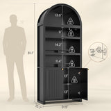 81" Tall Arched Cabinets,Bookcase with storage,Mid-Century Modern 6-Tier Bookshelf with Door,2 Book Risers and