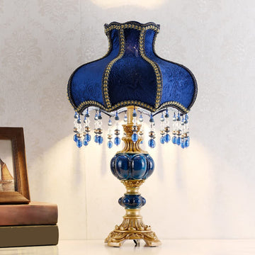 Elegant Victorian Table Lamp Vintage Accent Lamp in Royal Blue