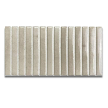 Scandia Glossy Ivory 4.5x9 Ribbed Porcelain Wall Tile, 3D KitKat Fluted Decorative Tile Backsplash, Bathroom, Shower